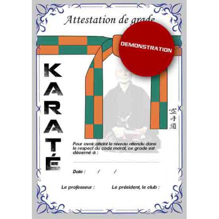 Attestation ceinture orange verte