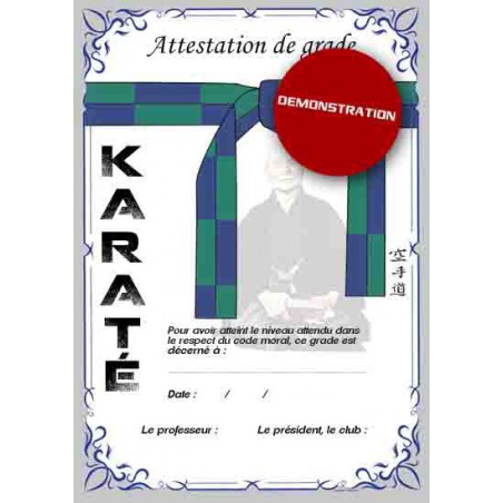 Attestation ceinture verte bleue